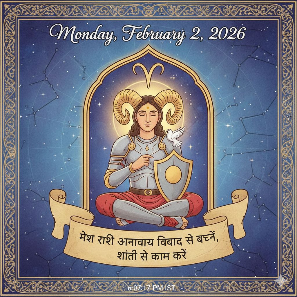 2 फरवरी 2026 राशिफल: सोमवार का दिन मेष राशि के लिए सावधानी और शांति की मांग करता है