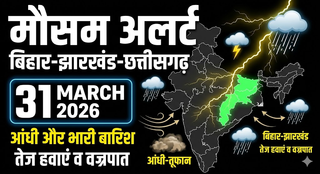 बिहार झारखंड छत्तीसगढ़ में 31 मार्च को आंधी बारिश और तेज हवाओं का असर