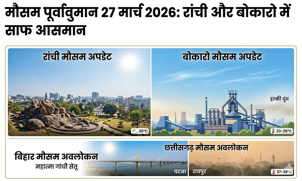 मौसम पूर्वानुमान 27 मार्च 2026: रांची और बोकारो में दिनभर धूप
