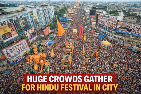 राजाराम रैली में झंडे लेकर सड़कों पर प्रदर्शन करते लोगों की भीड़