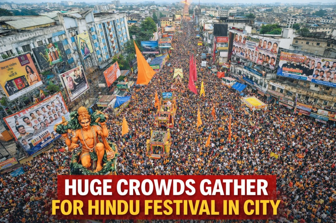 राजाराम रैली में झंडे लेकर सड़कों पर प्रदर्शन करते लोगों की भीड़