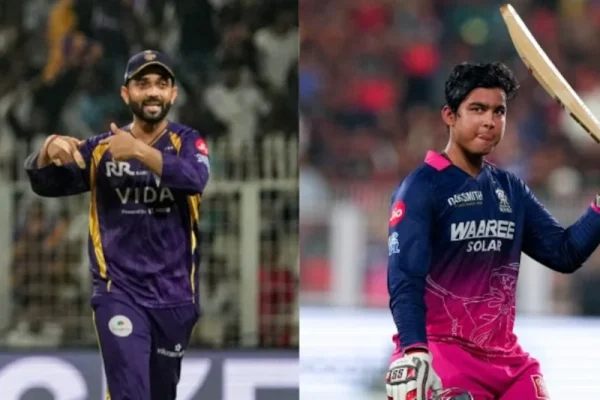 ईडन गार्डन्स में KKR और RR के बीच IPL 2026 मैच के दौरान खेल का दृश्य