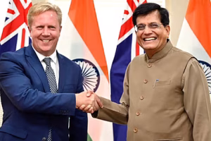 नई दिल्ली में भारत और न्यूजीलैंड व्यापार समझौते पर बैठक के दौरान अधिकारी