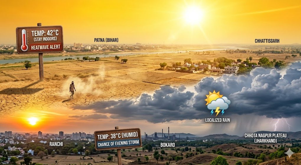 झारखंड और बिहार में 17 अप्रैल 2026 को भीषण गर्मी और हीटवेव की स्थिति का मौसम पूर्वानुमान