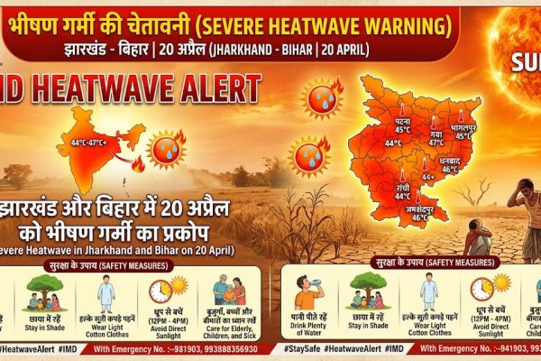 IMD हीटवेव अलर्ट 20 अप्रैल 2026 झारखंड बिहार और पूर्वी भारत में भीषण गर्मी की चेतावनी