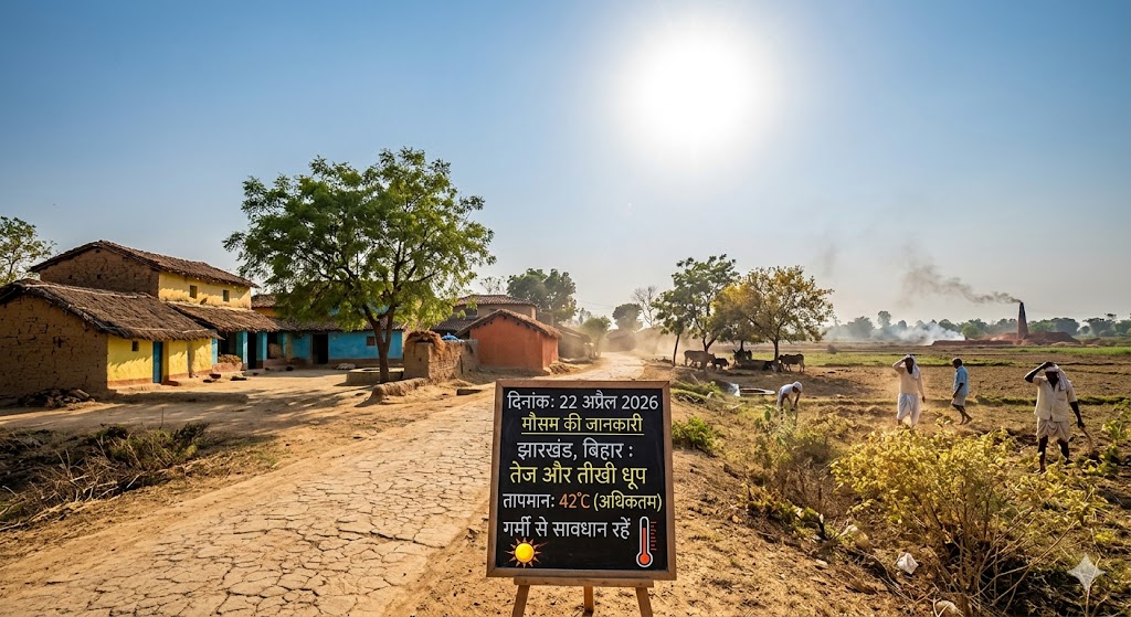 झारखंड बिहार मौसम अपडेट 22 अप्रैल 2026 में तेज धूप और बढ़ता तापमान का दृश्य