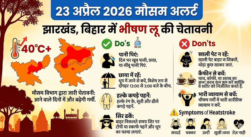 झारखंड बिहार में भीषण लू की चेतावनी दर्शाता मौसम विभाग का हीटवेव मैप