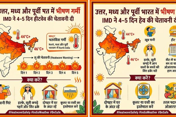 उत्तर मध्य और पूर्वी भारत में भीषण गर्मी और हीटवेव के दौरान सड़क पर तपती धूप