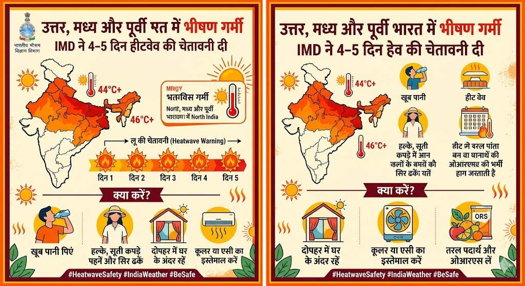 उत्तर मध्य और पूर्वी भारत में भीषण गर्मी और हीटवेव के दौरान सड़क पर तपती धूप