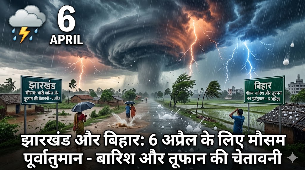 रांची और पटना में 6 अप्रैल को बारिश और तूफानी हवाओं का मौसम पूर्वानुमान