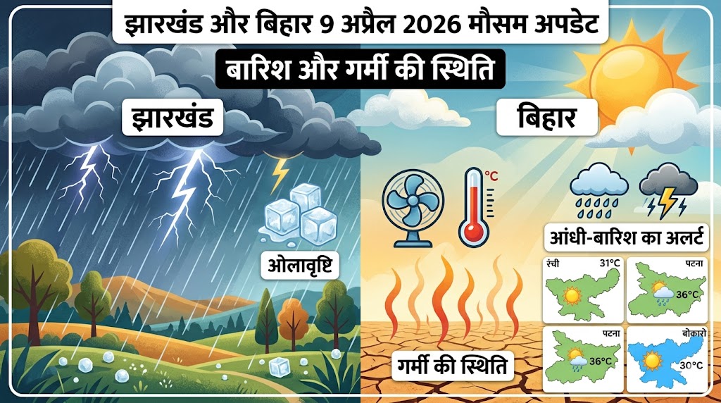 झारखंड और बिहार में 9 अप्रैल 2026 का मौसम, रांची और पटना में बारिश और गर्मी का पूर्वानुमान