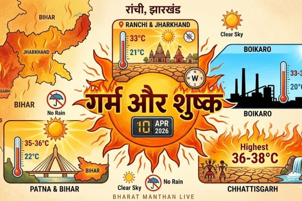 10 अप्रैल 2026 रांची और झारखंड में साफ और गर्म मौसम का दृश्य