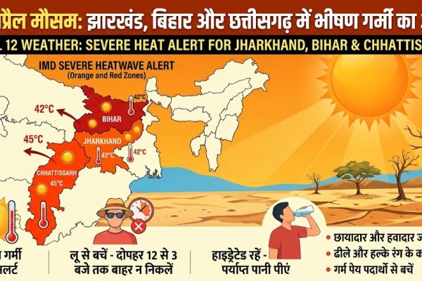 12 अप्रैल मौसम पूर्वानुमान में झारखंड बिहार और छत्तीसगढ़ में भीषण गर्मी का असर