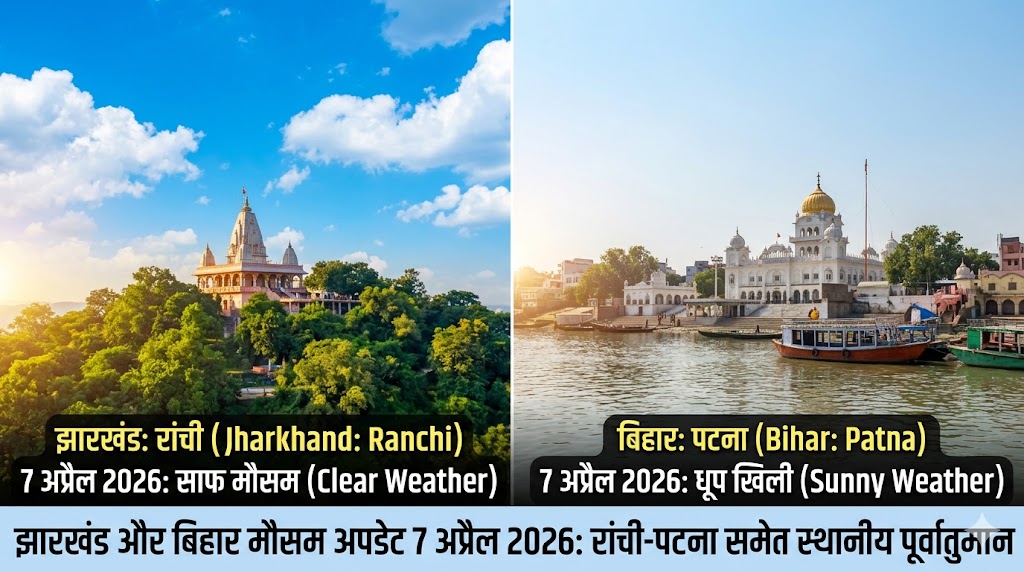 झारखंड और बिहार का मौसम 7 अप्रैल 2026: रांची-पटना में धूप, बादल और हल्की बारिश का दृश्य