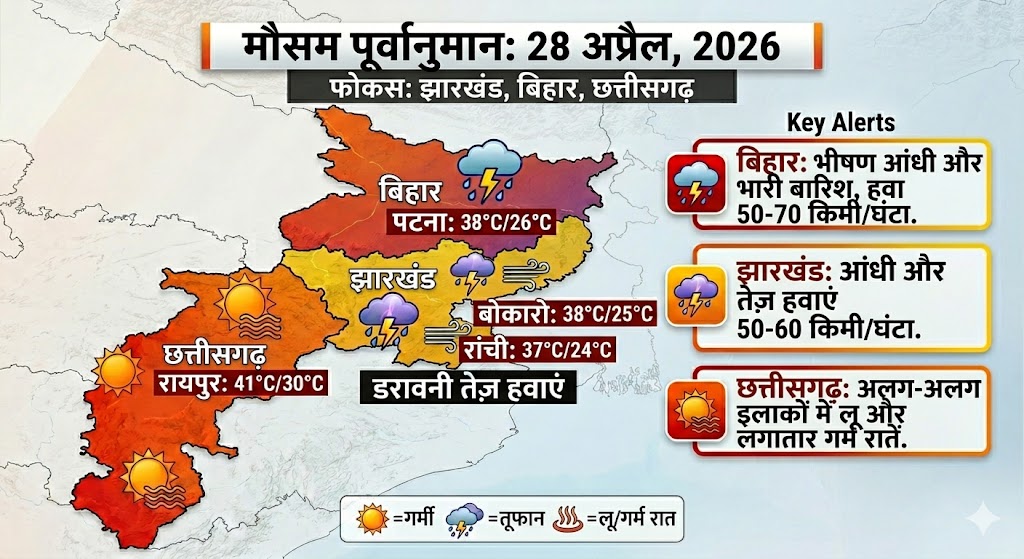 भीषण गर्मी और आने वाले तूफान के संकेत देते हुए एक शहरी आकाश का दृश्य।