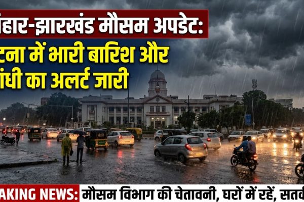 पटना में बारिश और आंधी के अलर्ट के दौरान मौसम विभाग द्वारा दी गई चेतावनी का दृश्य।