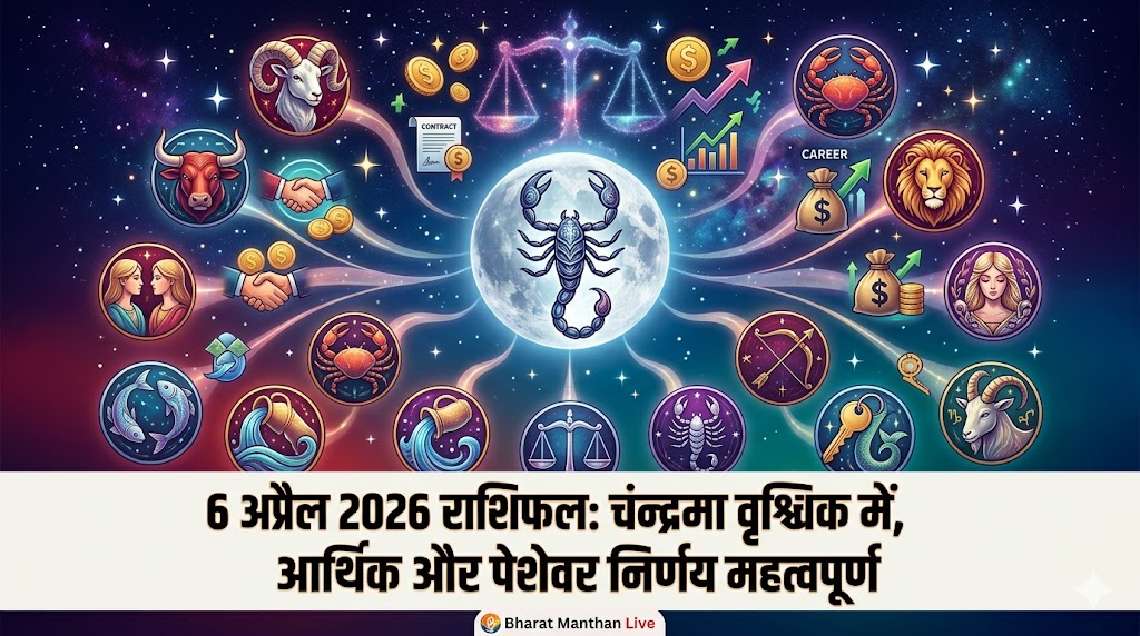 6 अप्रैल 2026 राशिफल: चंद्रमा वृश्चिक राशि में, वित्त और करियर पर ध्यान जरूरी