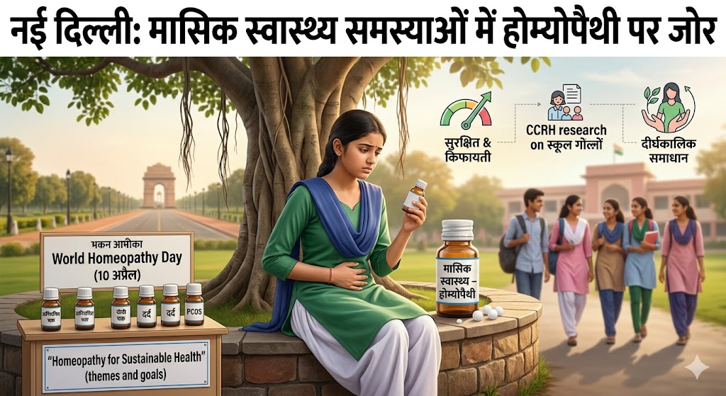 मासिक स्वास्थ्य समस्याओं से प्रभावित किशोरी और होम्योपैथी उपचार की प्रतीकात्मक तस्वीर