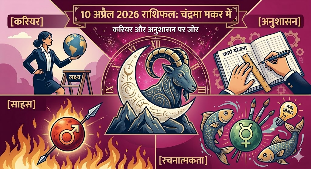 10 अप्रैल 2026 राशिफल में चंद्रमा मकर राशि में प्रवेश कर रहा है, करियर और अनुशासन पर जोर