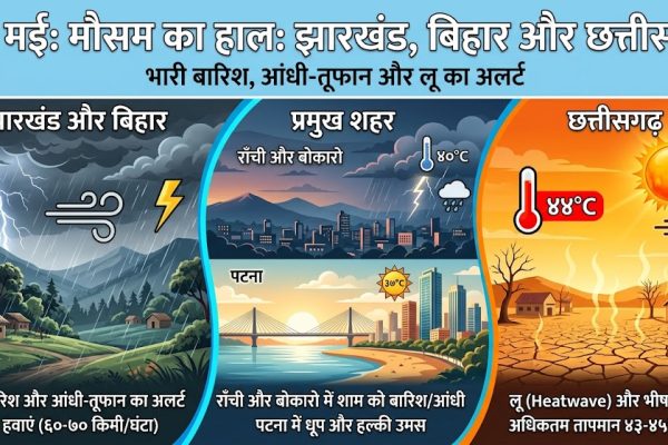 बिहार और झारखंड के क्षेत्रों में मौसम विभाग के अलर्ट के बीच घने काले बादल और तेज हवाएं।