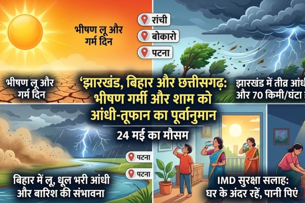 झारखंड और बिहार में छाए काले बादल और धूल भरी आंधी के साथ प्री-मानसून मौसम का मिजाज।