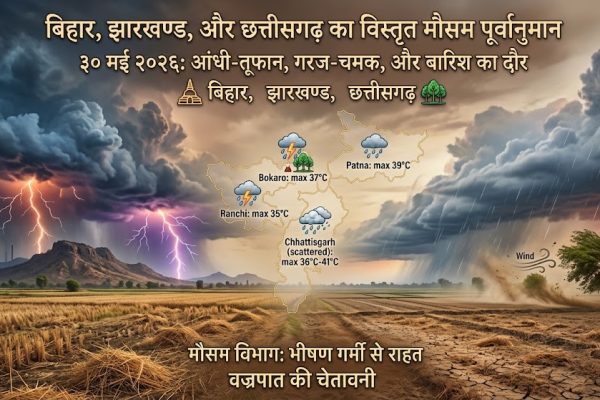 "रांची, झारखंड मौसम अपडेट: आसमान में छाए काले कड़कते बादल, आईएमडी (IMD) द्वारा बारिश और बिजली गिरने का अलर्ट जारी।"