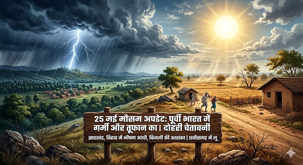 पूर्वी भारत में शाम को आए भीषण आंधी-तूफान के दौरान हाईवे के ऊपर इकट्ठा होते काले कड़कड़ाहट वाले बादल।