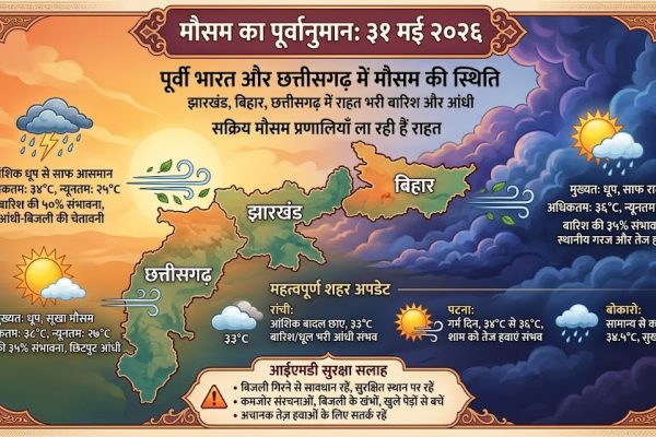 पूर्वी भारत के एक शहरी क्षेत्र पर छाए काले मानसूनी बादल जो आने वाले तेज आंधी-तूफान का संकेत दे रहे हैं।