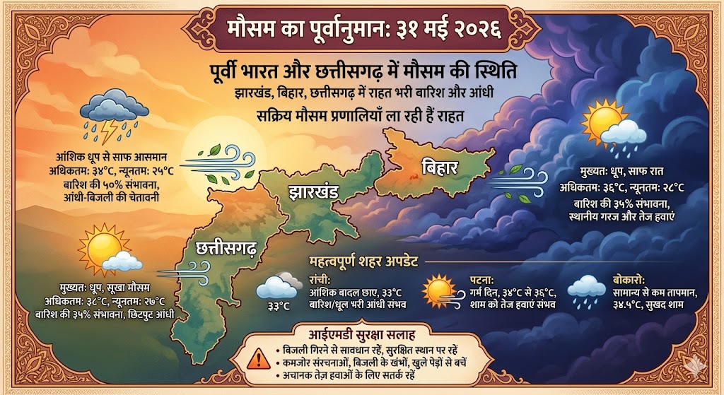 पूर्वी भारत के एक शहरी क्षेत्र पर छाए काले मानसूनी बादल जो आने वाले तेज आंधी-तूफान का संकेत दे रहे हैं।