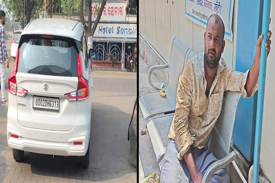 खूंटी में अर्टिगा कार लूट की वारदात के बाद सदर अस्पताल में इलाज कराते हुए चालक।