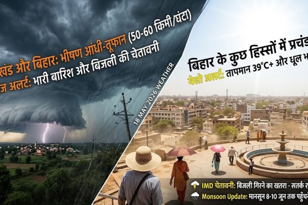 झारखंड और बिहार में मौसम विभाग द्वारा जारी भारी बारिश और आंधी तूफान का ऑरेंज अलर्ट।