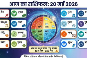 20 मई 2026 के दैनिक राशिफल पूर्वानुमानों के लिए राशियों को दर्शाने वाला ज्योतिषीय संरेखण प्रतिनिधित्व।