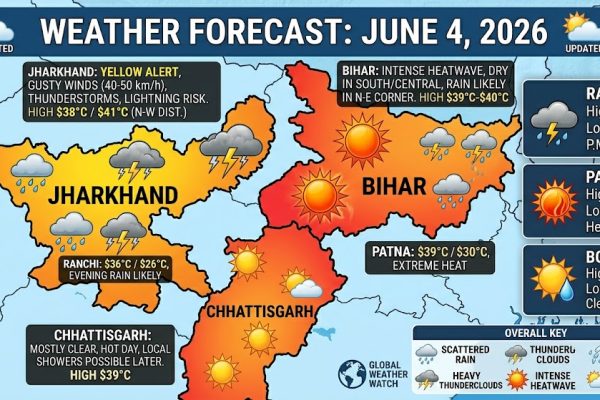 आईएमडी द्वारा जारी झारखंड बिहार और छत्तीसगढ़ के मौसम पूर्वानुमान के तहत छाए बादल और धूप