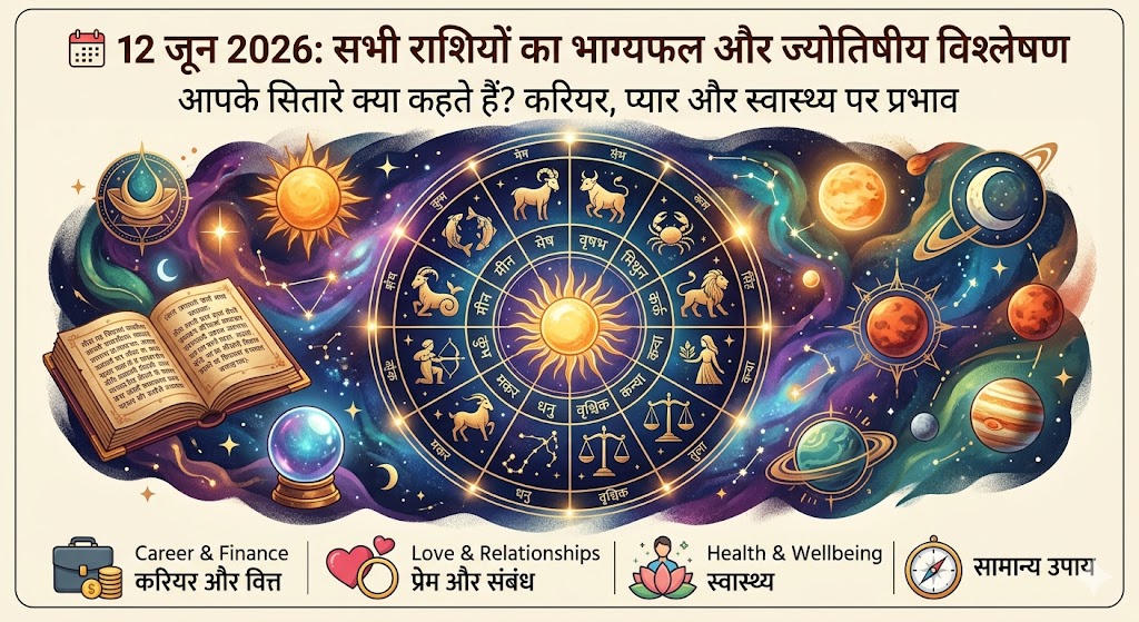 सभी 12 राशियों के लिए ज्योतिषीय राशिफल चक्र और ग्रहों की स्थिति का विवरण।