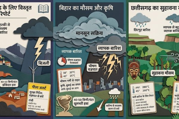 झारखंड, बिहार और छत्तीसगढ़ में 27 जून को सक्रिय मानसून के कारण गरज-चमक के साथ होती भारी बारिश।