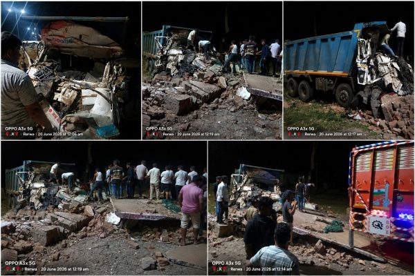 गुमला के रेडवा में हाईवा की टक्कर से क्षतिग्रस्त प्राचीन देवी मंडप