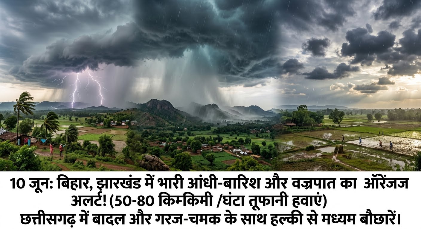 झारखंड और बिहार में चक्रवाती आंधी और भारी मानसूनी बारिश के बीच आसमान में कड़कती हुई बिजली की प्रतीकात्मक तस्वीर।