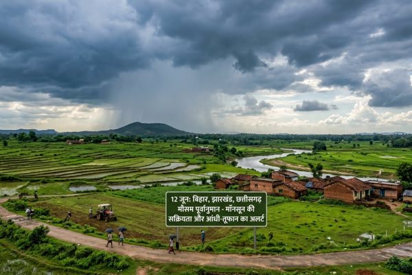 बिहार, झारखंड और छत्तीसगढ़ में 12 जून को मानसून की भारी बारिश और आंधी-तूफान का मौसम अलर्ट।