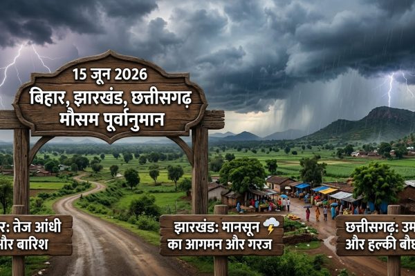 काले बादलों और तेज हवाओं के बीच तीन राज्यों में मानसून आगमन और भारी बारिश का दृश्य।