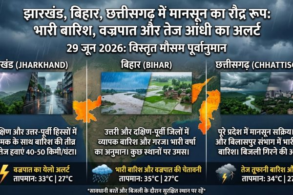 मानसून की भारी बारिश और वज्रपात की चेतावनी के बीच रांची झारखंड में छाए काले बादल।