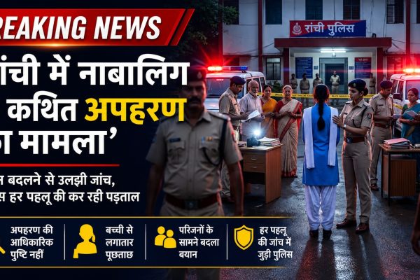 रांची धुर्वा थाना क्षेत्र में नाबालिग बच्ची मामले की जांच करती पुलिस टीम।