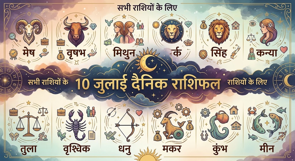 10 जुलाई 2026 का दैनिक राशिफल और सभी 12 राशियों के ग्रहों नक्षत्रों की चाल का विवरण