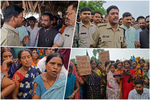 जमुआ में नीरज पासवान हत्या के विरोध में सड़क जाम करते परिजन और ग्रामीण।