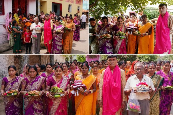बोकारो के साडम बंगाली टोला में बिपत्तरिणी पूजा के दौरान मां काली मंदिर में पूजा करती महिलाएं।