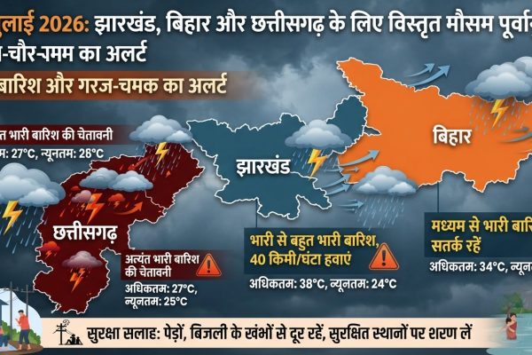 29 जुलाई को छत्तीसगढ़ और झारखंड में गहरे अवसाद के कारण भारी मानसूनी बारिश का दृश्य