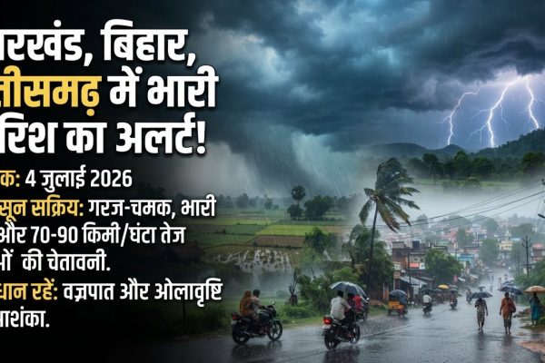 भारत मौसम विज्ञान विभाग ने झारखंड बिहार और छत्तीसगढ़ में भारी मानसूनी बारिश का अलर्ट जारी किया।