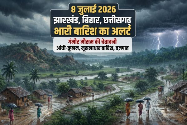 झारखंड, बिहार और छत्तीसगढ़ में सक्रिय मानसून और कम दबाव के कारण भारी बारिश का मौसम अलर्ट।