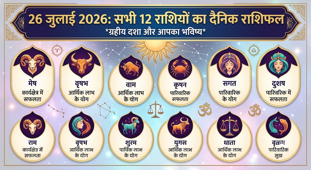 26 जुलाई 2026 दैनिक राशिफल और सभी 12 राशियों के लिए ज्योतिषीय भविष्यफल