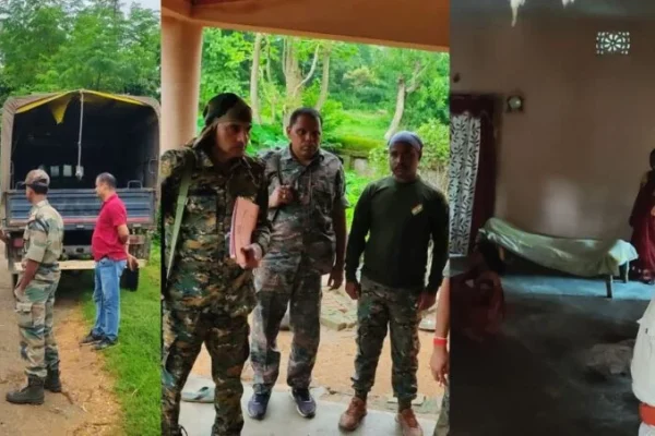 राहे के चुतरुडीह में मां की हत्या मामले की जांच करती पुलिस टीम