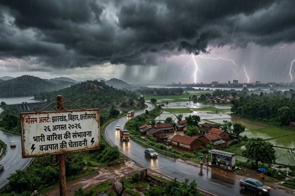 झारखंड बिहार और छत्तीसगढ़ में 26 अगस्त 2026 को मानसून और भारी बारिश के अलर्ट को दर्शाती सांकेतिक तस्वीर